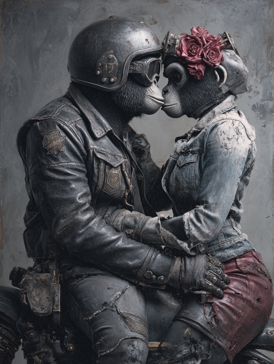 Gorillas in love motorbiker valentines Greeting card on a motorbike - Image 2