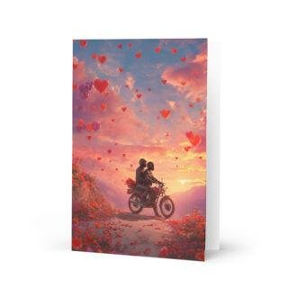 romantic valentines motorbiker Greeting card with motorbike